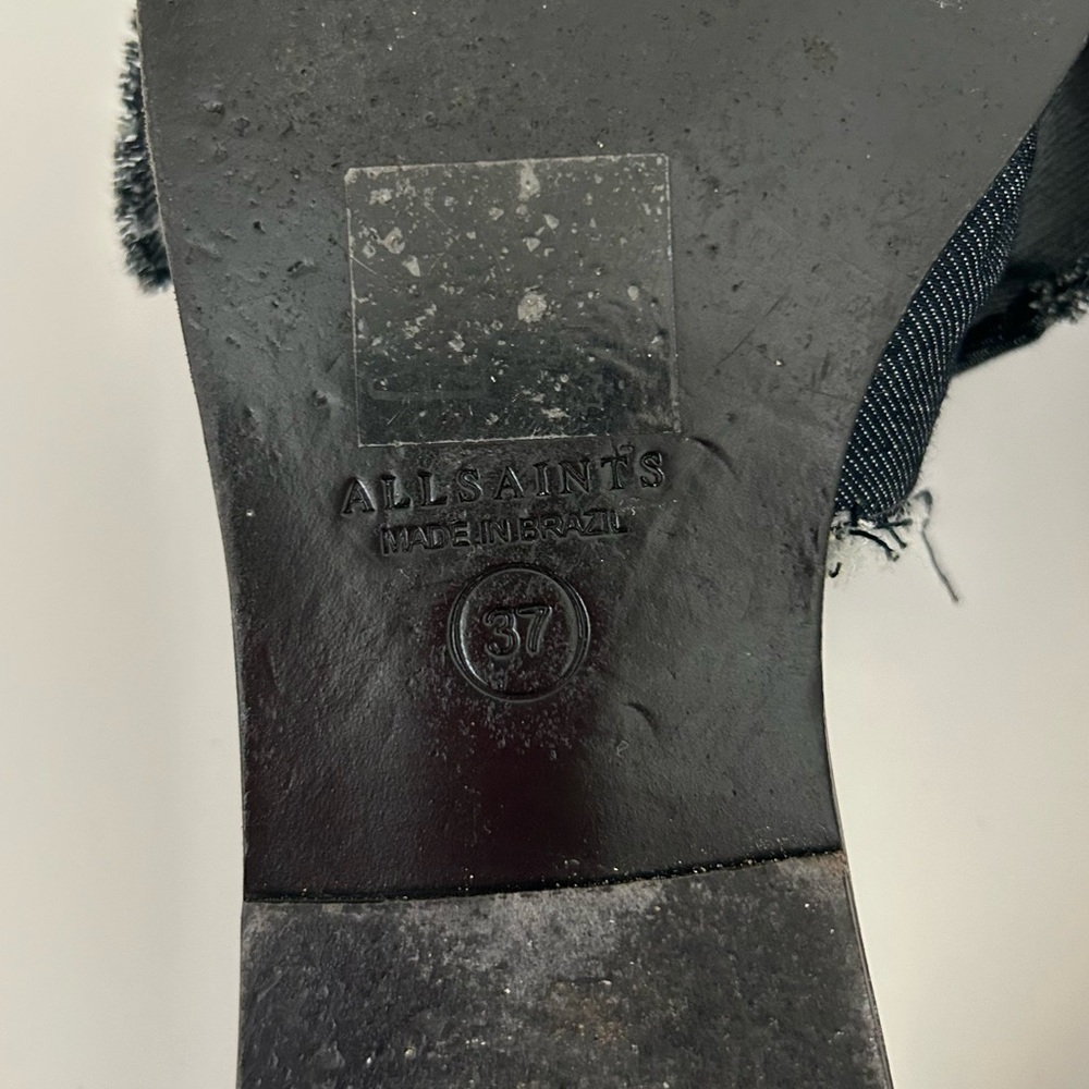 AllSaints Flats Rumour Dark Denim Bow Slip On Mules Shoes Sandals Size 37 - Picture 7 of 9